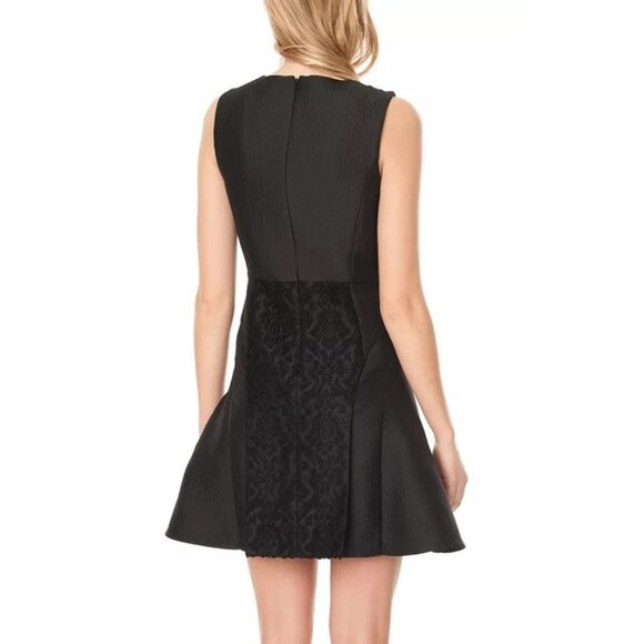 Tibi Size 8 Black Virgin Wool Worth Embroidered V-Neck Fit & Flare Mini Dress - Picture 2 of 13